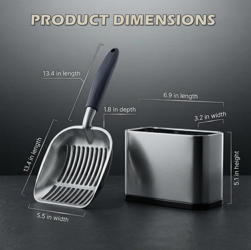 Vitisyao Full Metal Cat Litter Scoop with Holder, Stainless Steel Cat Litter Scooper Holder, Aluminum Kitty Scoop Captures All Clumps, Heavy Duty Kitty Metal Scooper with Non-Slip Handle - Image 2